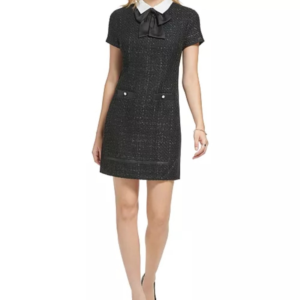 Karl Lagerfeld Black Tweed Mini Dress with Bow
